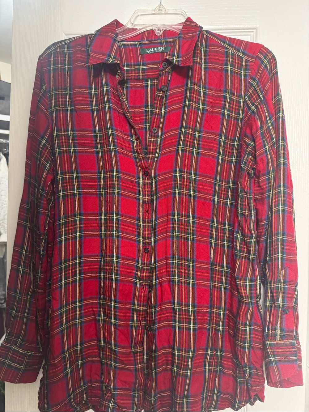 Ralph Lauren Red Plaid Button-Down Shirt with Green and Yellow Accents